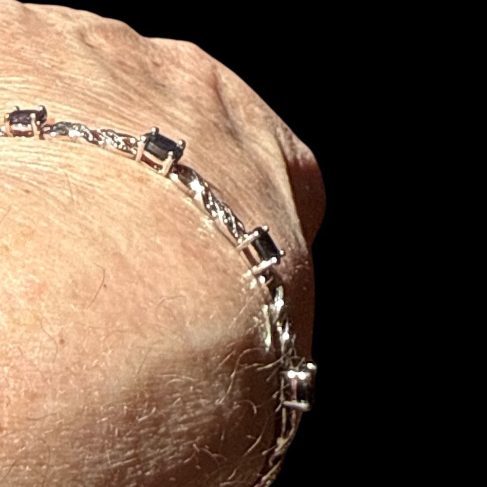 Vintage 925 R Silver and Sapphire Tennis Bracelet with Safety Clasp - Picture 6 of 6